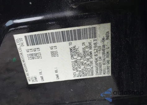 2010 Nissan Maxima 3.5 Sv from USA, damaged, VIN 1N4AA5AP6AC852983